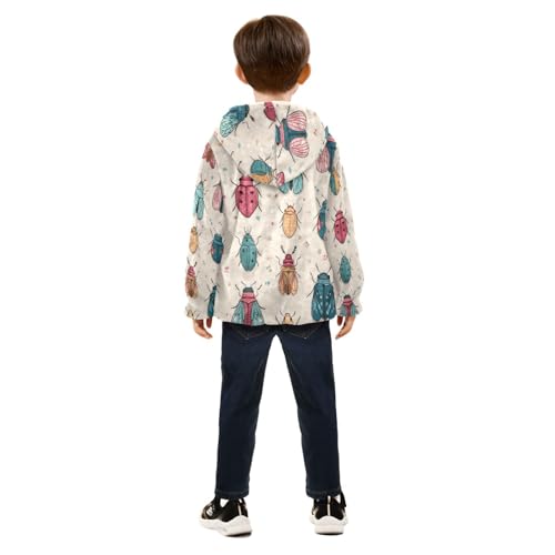 Cute Colorful Bugs Pattern Toddler Fleece Jacket Girl Boys Hooded Fleece Jacket Coat Warm Outwear Zip-up 3-10T4