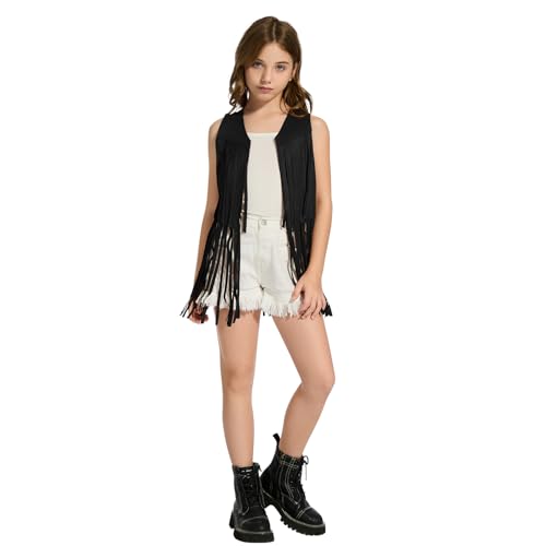 Chaleco vaquero para niñas con flecos, negro, T XL miniatura 3