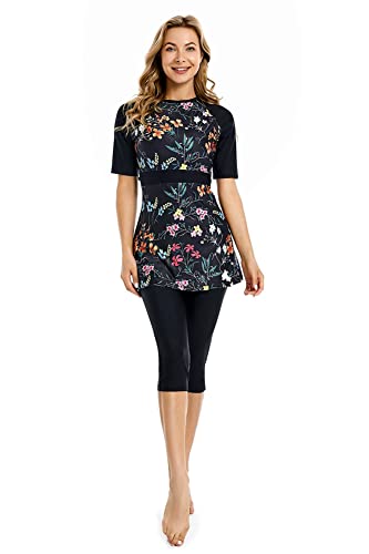 FOKULUNDA Short Sleeve Swimsuit for Women Rash Guard Surfing Suit Modest Swimwear Burkini Beachwear Modesty Swimming Costume (4XL, F6)