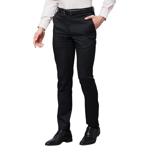 Image of Raymond Men Slim Fit Structure Pattern Polyester Blend Flat Front Formal Trouser