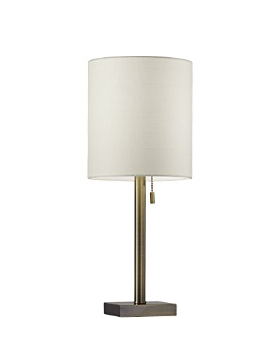 Adesso 1546-21 Liam Table Lamp, 22 in, 60 W Incandescent/13 W CFL, Antique Brass/Beige, 1 Brass Lamp