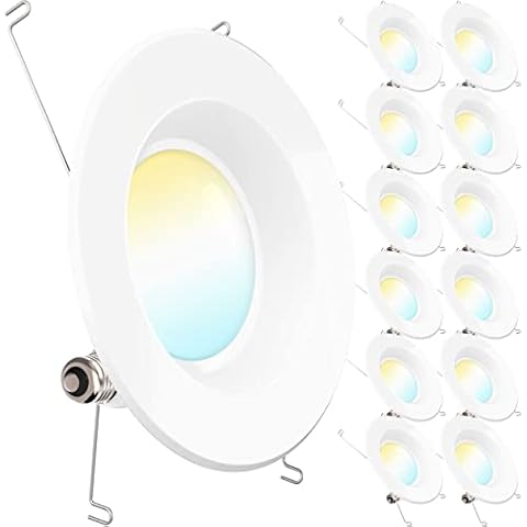 Sunco Lighting 12 Pack 5/6 Inch LED Can Lights Retrofit Recessed Lighting, Selectable 2700K/3000K/3500K/4000K/5000K Dimmable, Smooth Trim, 13W=75W, 965 LM, Replacement Conversion Kit, UL Energy Star Cover