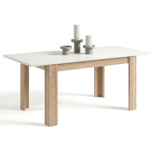 duehome | Mesa de Comedor Extensible, Mesa Rectangular, Modelo Sira, Acabado en Roble Canadian y Blanco Artik, Medidas: 140-190 cm (Largo) x 90 cm (Ancho) x 78 cm (Alto)