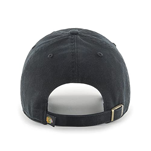 47 Chicago Blackhawks NHL Clean Up Unisex Baseball Cap, Adjustable, Yellow Logo, Black