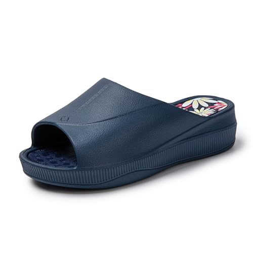 JOMIX Chanclas Mujer Verano con Cuña Chanclas Piscina Mujer Comodas Playa Mar Ducha Baño Zapatillas Casa Mujer Verano con Estampado, Navy, 40 EU