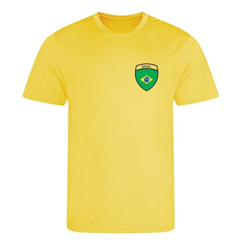 T-shirt de l'équipe de football du Brésil 2022 pour homme - Style rétro - Avec drapeau national - Pour les Jeux olympiques - Coupe du monde d'Euros Sports, jaune, S