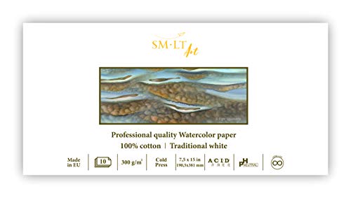 SMLT AS-10 (300) PAN/PRO Line panorama blok akwarelowy dla profesjonalistów, 300 gsm, tradycyjny biały 100% papier bawełniany, 10 arkuszy