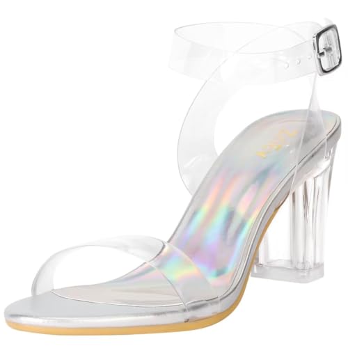 Image of ZriEy Women's Clear Heels Chunky Block Mid High Heeled Sandals | 2.75 Inch Chunky Heel, Transparent Open Toe Ankle Strap Dress Pump Shoes for Women in Daily Wear Party Wedding