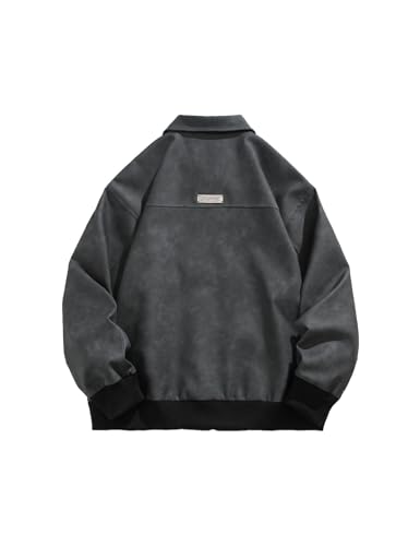 Men's Teen Faux Leather Zip Up Bomber Jacket 90S Vintage Biker Racing Moto Jackets Streetwear Coats2