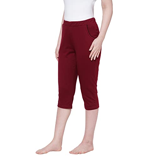 Image of Sweet Dreams Women Solid Cotton Rich Sleepwear /Loungewear Capris-Red