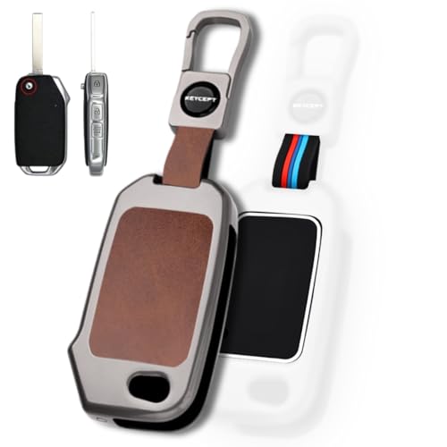 Image of KEYCEPT Metal Key Cover Compatible with Kia Seltos | Sonet | Carens 3 Button Flip Key (Dual Black & Tan).