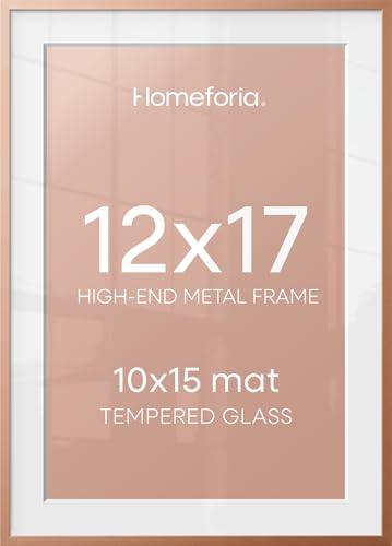 Image of Homeforia 12x17 Picture Frame Rose Gold, High End Metal 12x17 Poster Frames with Mat 10x15 Photo, 12 x 17 Rose Gold Frame Matted to 10 by 15 Print, 17x12 Thin Frame, Tempered Glass, Wall Kit, Set of 1