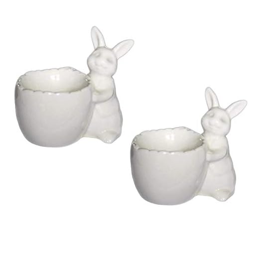 Easter Bunny Porcelain Egg Cup, Set of 2 Vintage White Rabbit Ceramic Egg Holders Easter Decorations Spring Home Party Decor Favors, Handmade