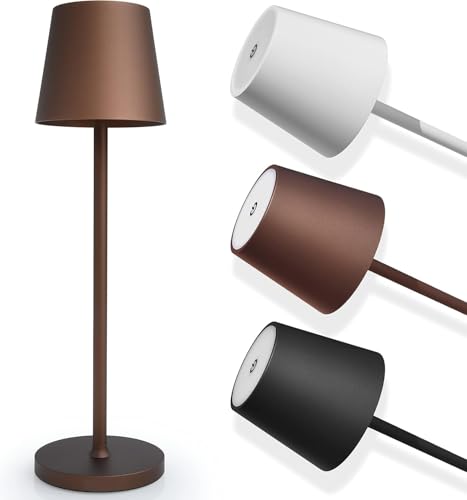 SMART-J Lampada Ricaricabile LED da Tavolo Easy Circle – 3 Temperature di Luce, 6 Ore di Autonomia, Design Moderno, Interruttore Touch, USB Ricaricabile (Caffè)