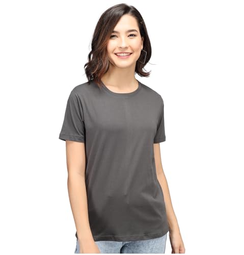 Image of Sleepynuts Women Boyfriend Plain Round Neck Half Sleeve T-Shirt