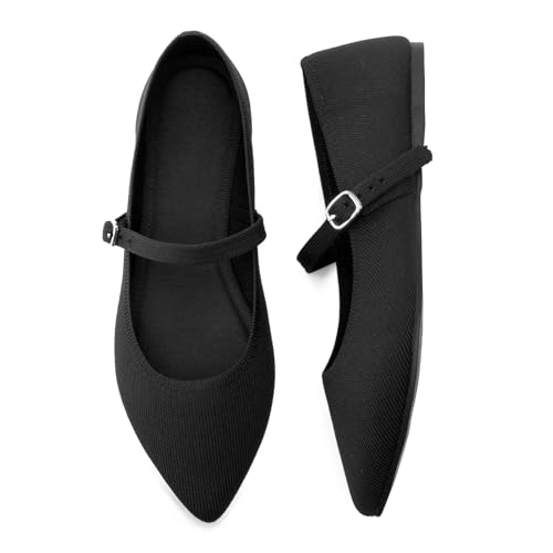 Pointed Toe Flats Knit Ballet Flat Shoes for Women Comfortable with Adjustable Strap,Washable Dressy Casual Flats for Work Office