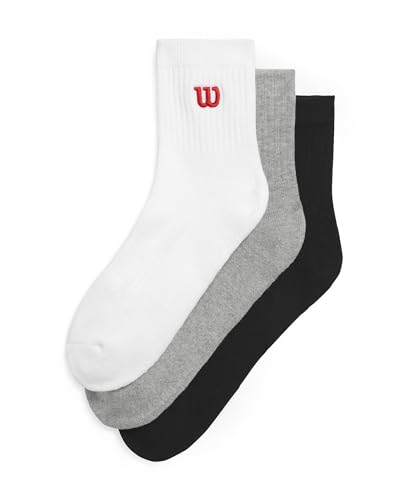 Wilson Calcetines Quarter Top Pack 3 Pares, Puntera de Ajuste Fácil, Soporte del Arco y Óptima Amortiguación, Color: Blanco/Negro, Talla: M