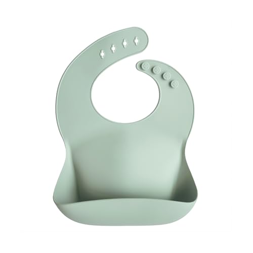 Image of mushie Silicone Baby Bib | Adjustable Fit Waterproof Bibs (Cambridge Blue)