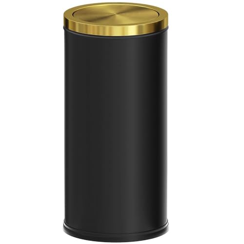 Image of 30L /8GAL Gold Brass Kitchen Trash Can,Tall Commercial Garbage Can with FILP Lid,Black and Gold Trash Can for Kitchen,Shopping mall,Elevator gate,Airport, Hotel,Commercial (Black)