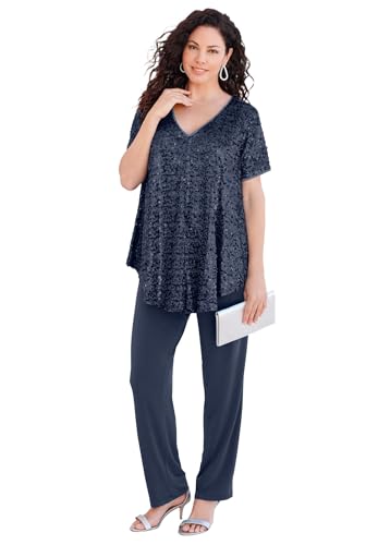 Roaman's Women's Plus Size Sequin Pant Set