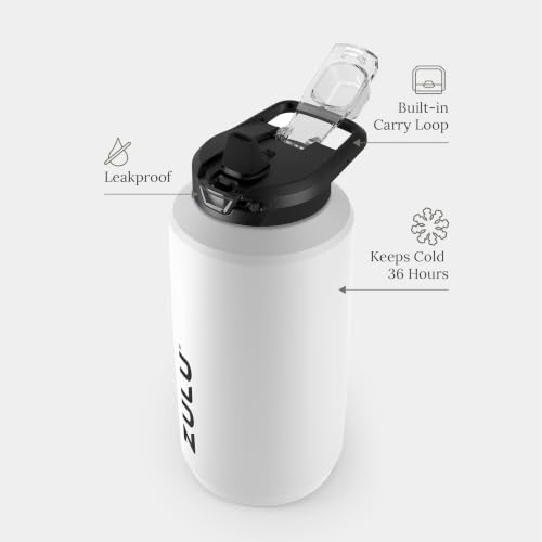 Image of ZULU Goals Vacuum Insulated Large Capacity Stainless Steel Water Bottle | Reusable Jug Thermoses with Carry Handle | Leak-Proof Lid | Perfect for Travel, Workout, Gym, Hiking, Camping | 64oz, 101oz