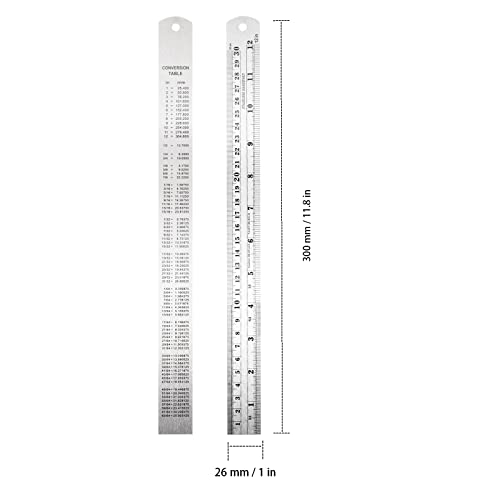 ZEONHAK 20 Pack 30cm Stainless Steel Ruler with Conversion Table - Image 2