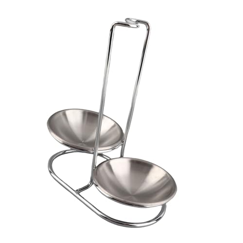 Acouto Eleg Stainl Steel Vertical Soup Ladle Holder Utensil with Easy A and SpaceSaving Design (Silver with 2 Plate)