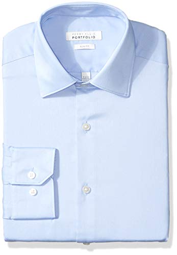Perry Ellis Men's Slim Fit Wrinkle Free Dress Shirt, Light Blue, 16 34/35