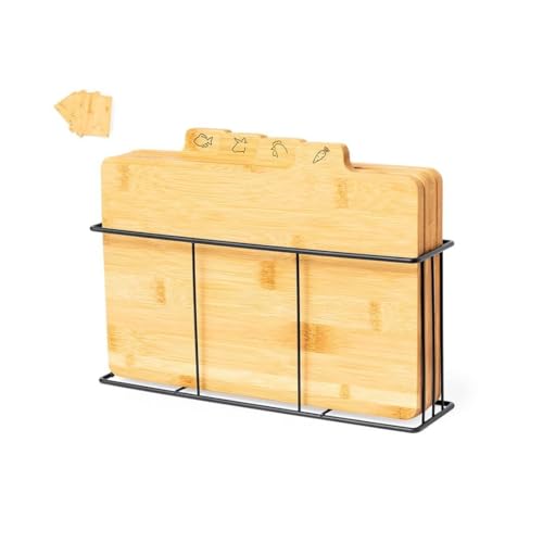 MUY CHULO Tablas de Cortar Cocina de Bambú – Set 4 piezas – Tablas Cocina con Símbolos para Carne, Pollo, Verduras, Pescado – 29x23cm – Evita Contaminación Cruzada – Hogar Organizado y Ordenado