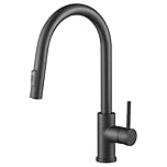 DERW Black Kitchen Tap, Kitchen Mixer Tap with 360° Swivel Spout, 2 in 1 Pull Out Sprayer, Matte Electrophoretic Finish, Ceramic Cartridge & Water Saving Aerator, Flexible Installation for Sink