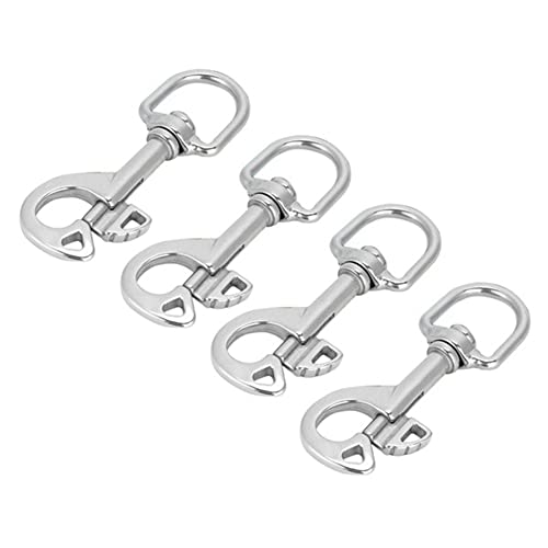 JDigJid - Juego de 4 anzuelos de buceo (pivote de ojo, con resorte, clip para barcos, plateados, acero inoxidable)