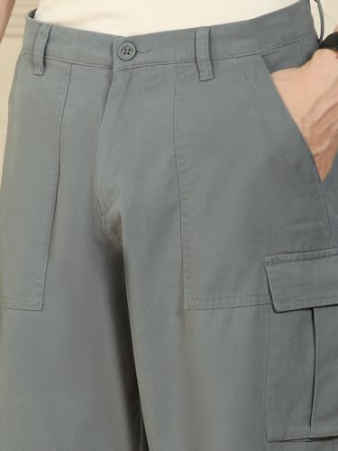 Image of Dennis Lingo Mens Cotton Lycra Solid Mid Rise Relaxed Fit Stretchable Cargo Trouser
