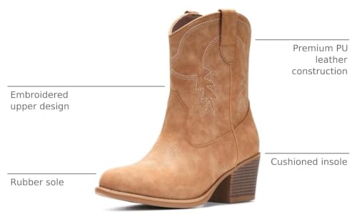 Image of IXU Cowboy Boots for Women Ankle Cowgirl Booties Wide Mid Calf Pointed Toe Western Boots Short Chunky Classic Booties