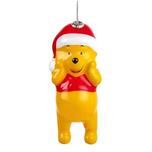 Hallmark Winnie The Pooh & Santa Hat - Adorno Colgante de Recuerdo, decoupage, decoración de árbol, Disney, Navidad, Amarillo