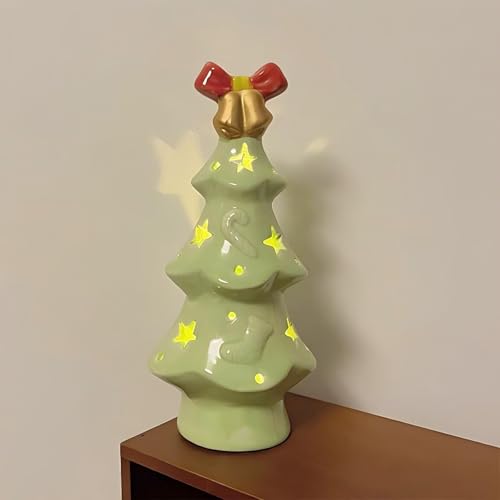 Xmas Decorations Ceramic Christmas Tree Night Light Festive Illuminated Star for Decoration...