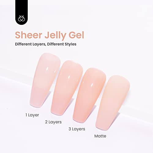 Image of Beetles Nude Gel Nail Polish - 15ML Neutral Nude Pink Jelly Gel Polish Concealer Sheer Translucence Effect Soak Off UV LED Cashmere Nude French Art Manicure Gift for Women