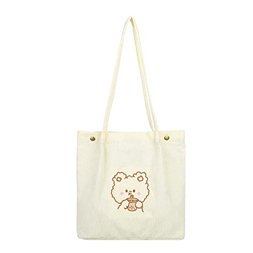 AWXZOM Corduroy Tote Bag for Women - Shoulder and Crossbody Cute Aesthetic Bag (Bear Bottle)