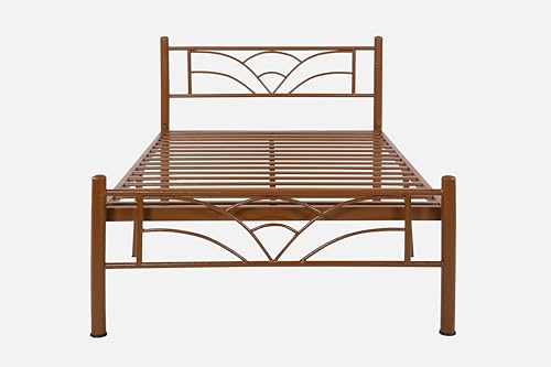 Image of Zyra Metal Single Size Bed Without Storage | Wrought Iron Single Bed with Headboard & Footboard| Sturdy Powder Coated Platform Cot for Bedroom, Living Room, (Zyra Brown)