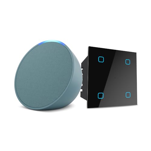 Image of Amazon Echo Pop (Green) Combo with HomeMate Wi-Fi Smart 4 Gang Touch Switch (Black)