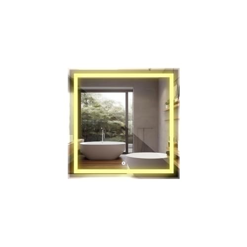 Espelho Jateado Quadrado 50x50 LED, Touch, Controle de Intensidade, Moderno Decorativo Banheiro Closet Maquiagem (Frio)