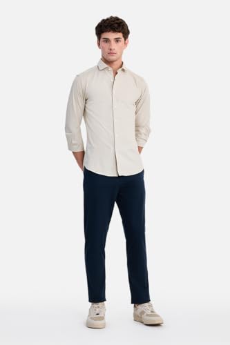 Image of SNITCH Men Chinos | Slim Fit Mid Rise Solid Pattern | Cotton Blend with Medium Stretch & Smooth Texture | Button & Zip Closure for Casual & Street Wear