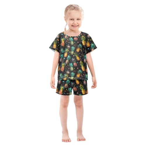 ALAZA Pineapples on Dark Background Pajama Set Short Sleeve Sleepwear Soft Lounge Nightwear3