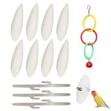 CVDYWDJIE 8 Stück Tintenfischknochen, 3 Stück Metallklammern Und 1 Stück Spielzeug, Haustier-Molar-Kalzium-Ergänzungsset, Vogelknochen-Molar-Gerät, Geeignet Für Papageien, Schildkröten Usw.