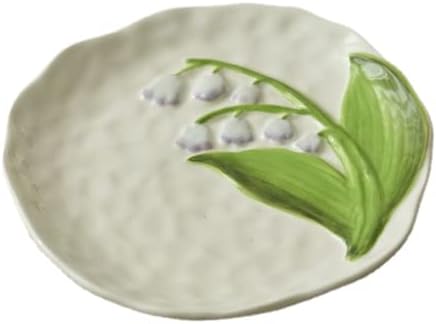 FPlace Novelty Cute 3D Embossed Ceramic Bluebell Lily Of The Valley Dessert Plate Flat Plate Saucer Vintage