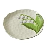 FPlace Novelty Cute 3D Embossed Ceramic Bluebell Lily Of The Valley Dessert Plate Flat Plate Saucer