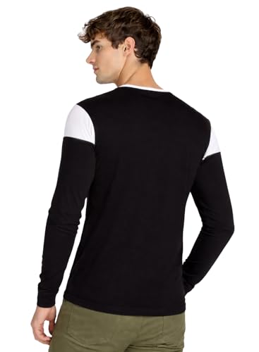Image of ADRO Men's Full Sleeve T-Shirt Navy Grey Colorblock | Cotton Round Neck Casual Tshirt | Regular Fit Stylish T Shirt
