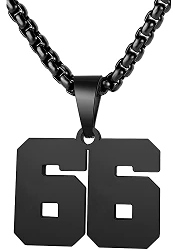 MUERDOU Number Necklace for Athletes Number Chain Stainless Steel Jersey Pendant Personalized Sports Jewelry for Men Basketball Baseball Football Black 66