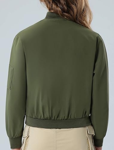 Mebius Girl's Cropped Bomber Jacket with Pockets Kids Classic Zip Up Flight Jackets Youth Casual Pilot Coat 6-12Y2