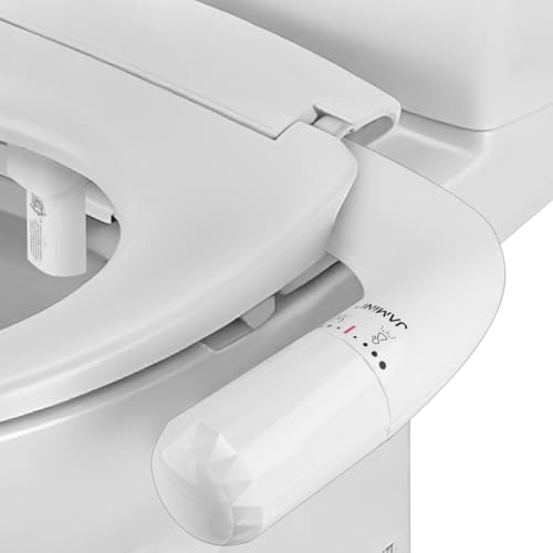 Jamini Left-Hand Ultra-Slim Toilet Bidet Attachment Non-Electric Dual Nozzles for Rear and Female Front Wash Adjustable Single Cold Water Pressure 0.23 Slim Profile Detachable for Easy Cleaning