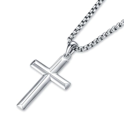 Rnivida Men's Sterling Silver Cross Pendant Necklace with Stainless Steel Chain,Fine Jewelry Christian Confirmation Gifts for Men